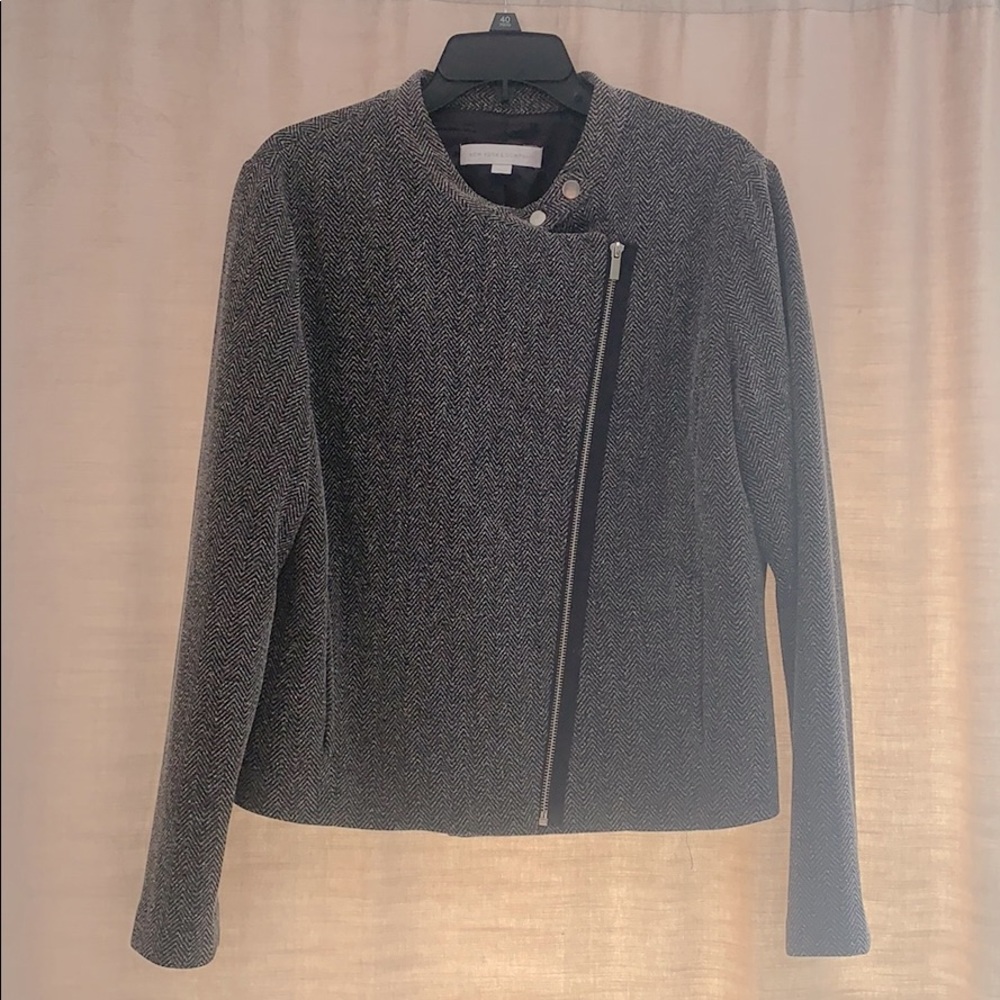 Asymmetrical Gray Blazer with Zipper & Pockets